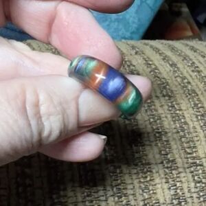 Colorful Rainbow marble Resin unisex Ring sz 9